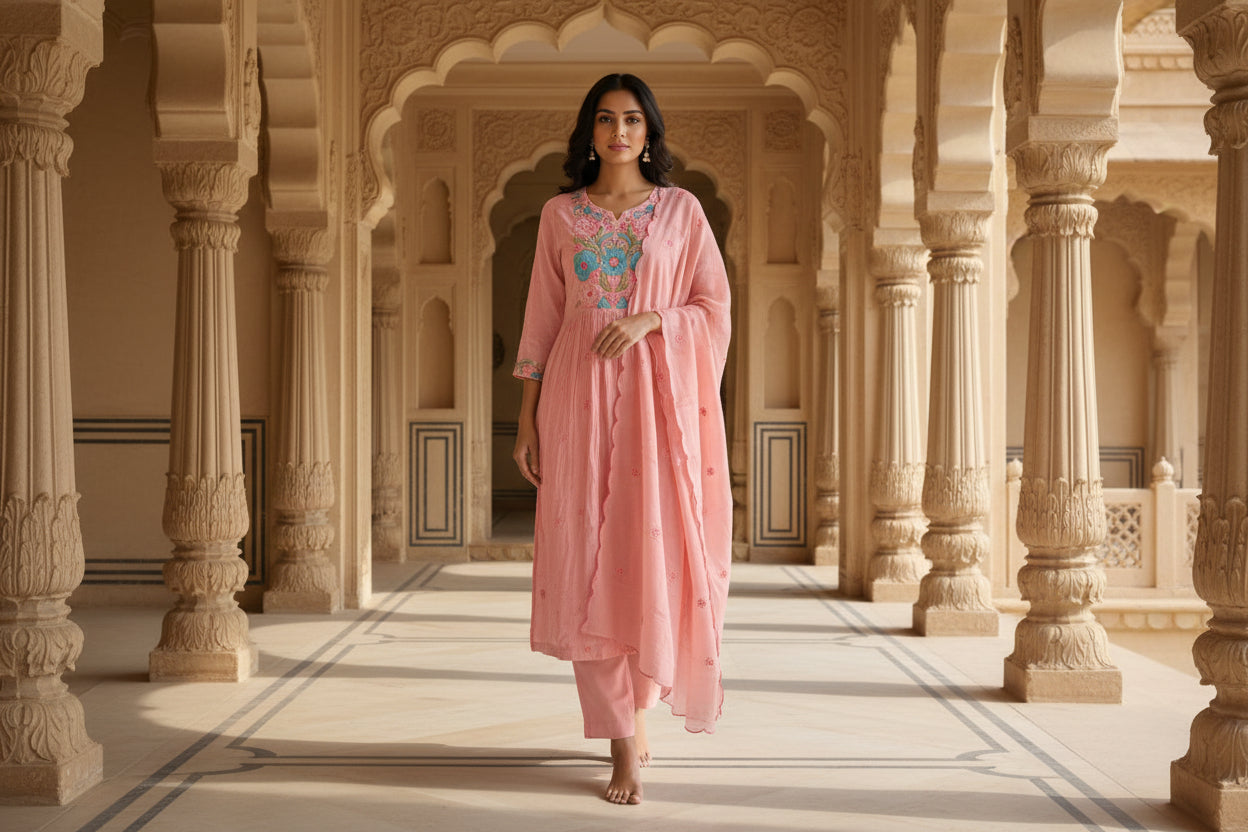 Baby Pink Embroidery Kurta Set 5