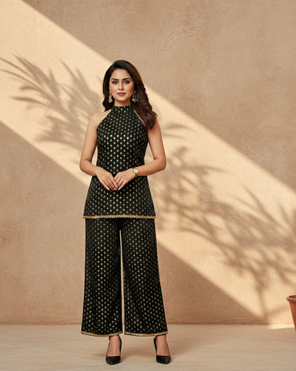 Black & Gold Co-ord Set for Women | Midnight Gold Ethnic Wear | Odhanibymann