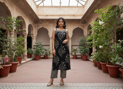 Black cotton kurta set