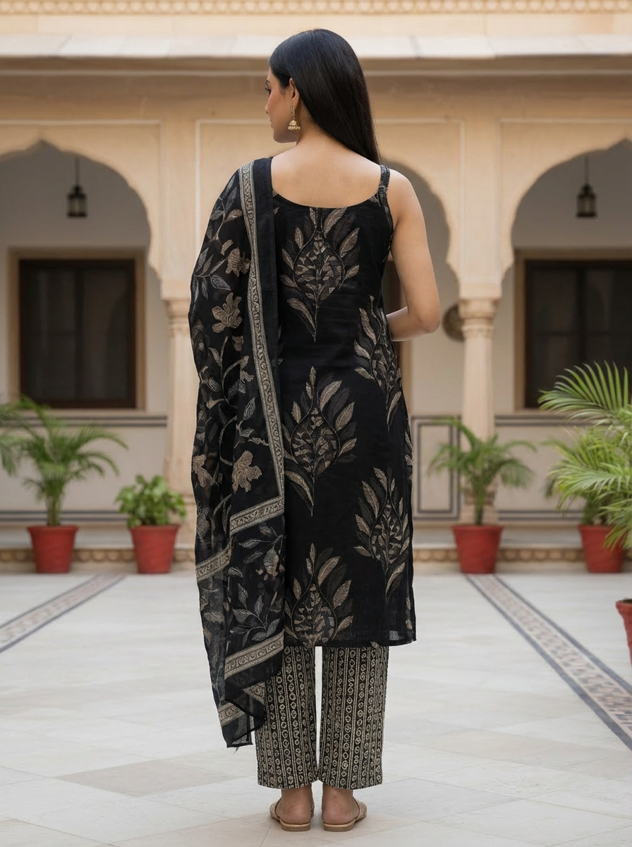 Black cotton kurta set1