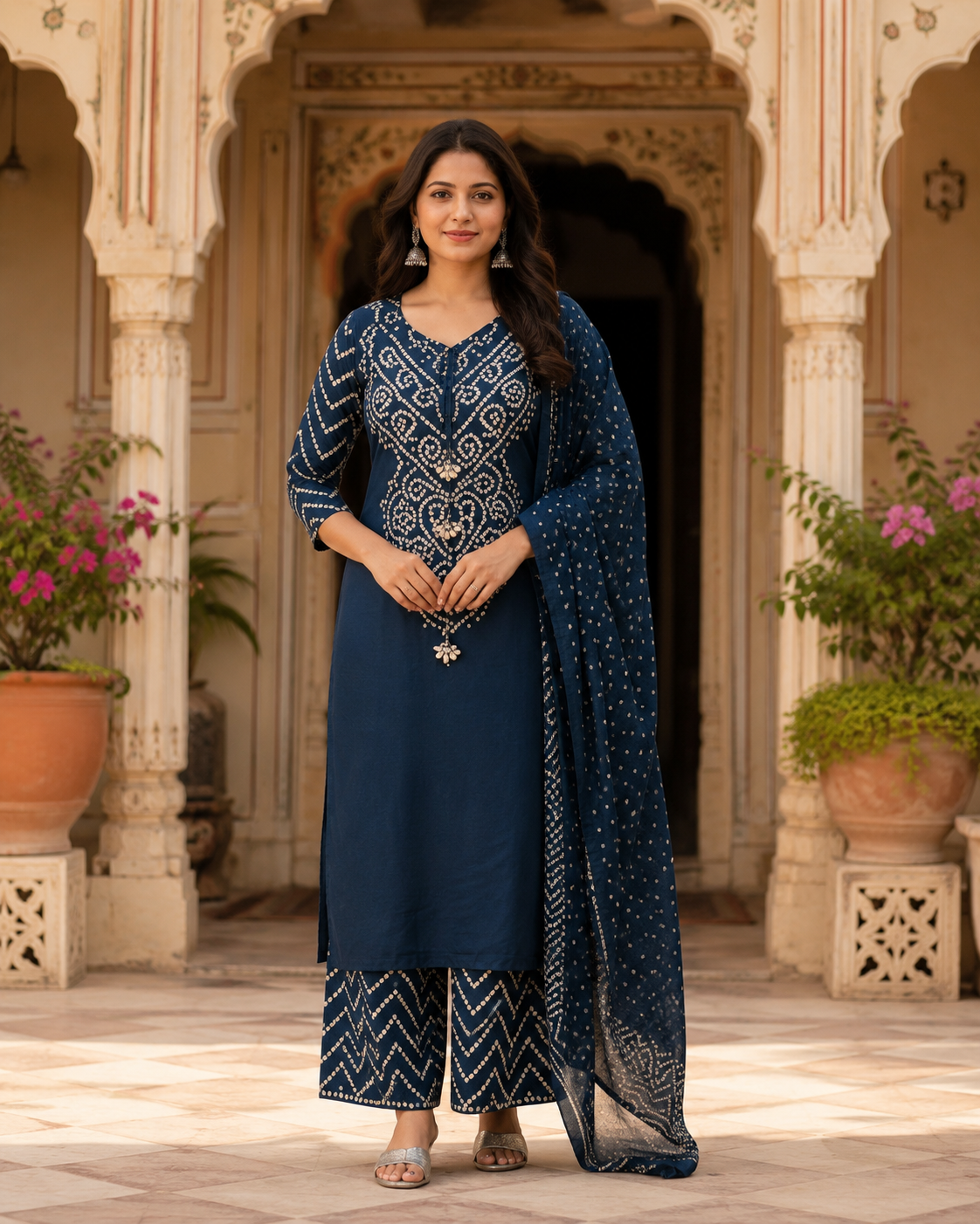 Neelika Royal Blue Bandhani Kurta Set
