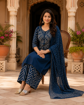 Neelika Royal Blue Bandhani Cotton Kurta Set