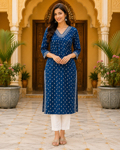 Royal Peacock Blue Printed Kurti