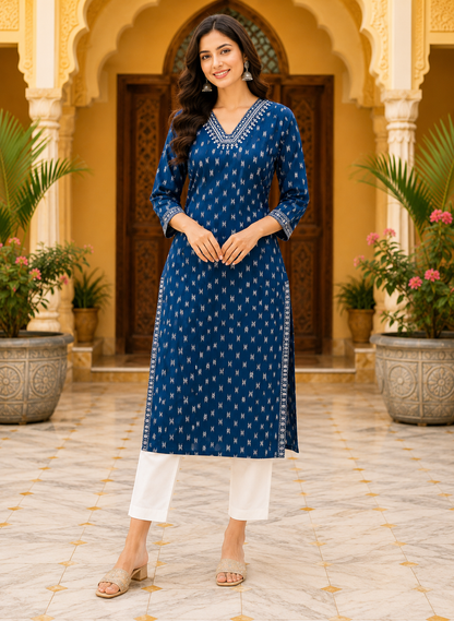 Royal Peacock Blue Printed Kurti