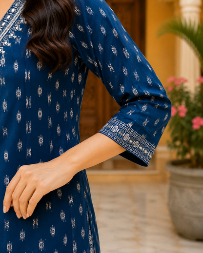 Royal Peacock Blue Printed Kurti