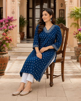 Royal Peacock Blue Printed Kurti