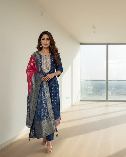 Blue Anarkali Kurta Set for Women | Neel Amara Ethnic Wear | Odhanibymann