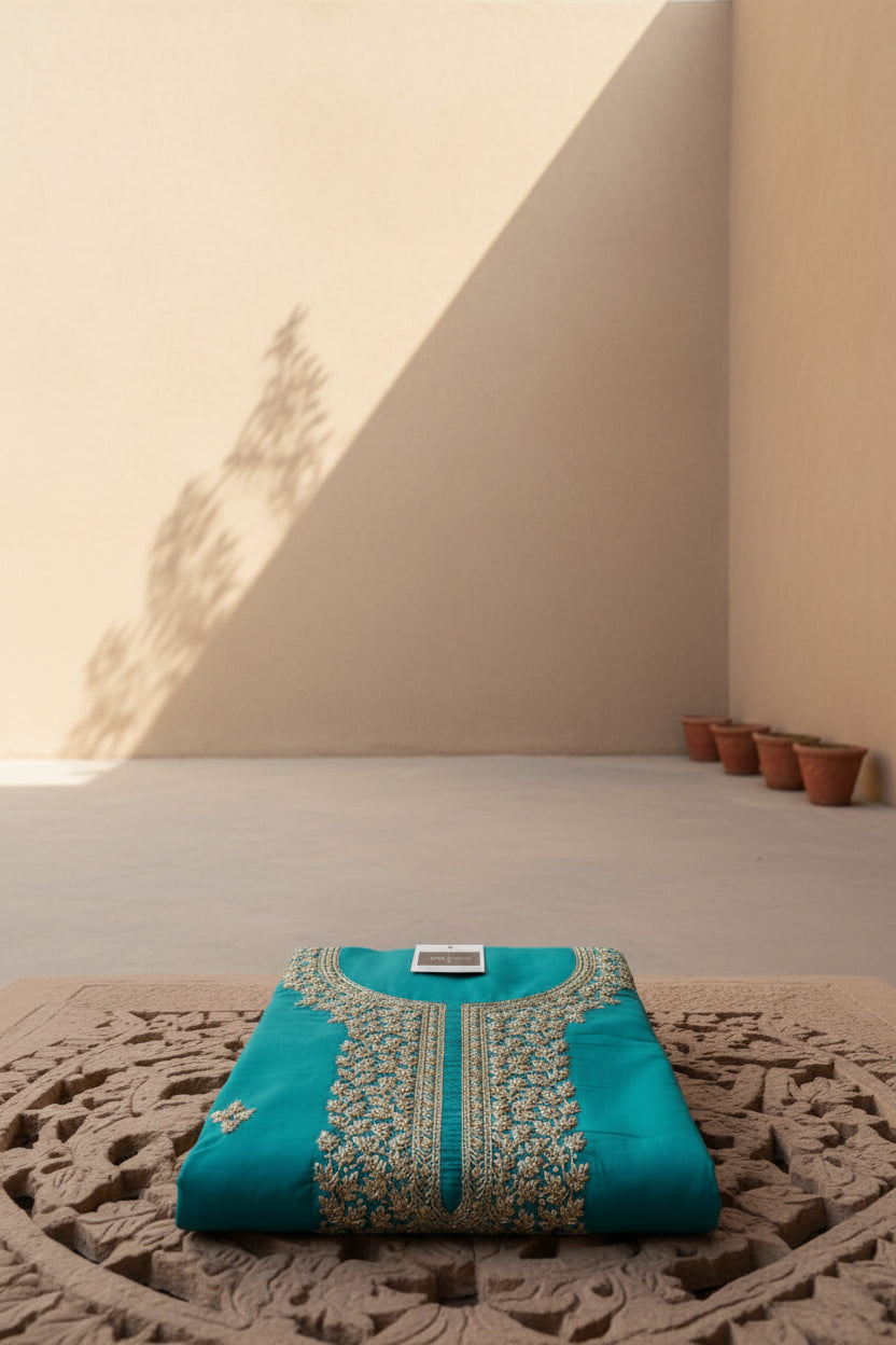 Blue Embroidery Kurta Material
