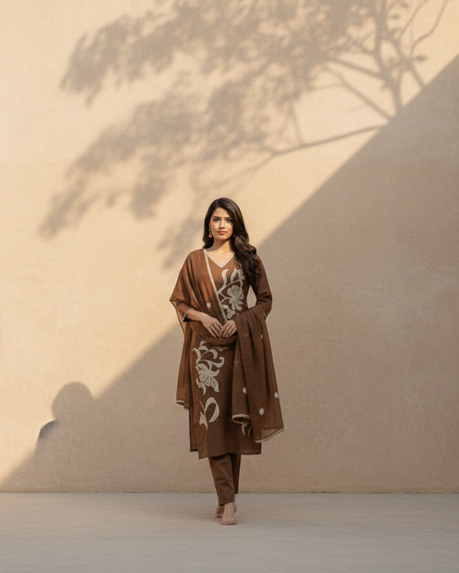 Brown Embroidery Kurta Set 1