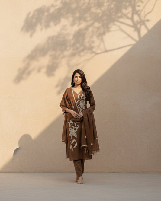 Brown Embroidery Kurta Set 1