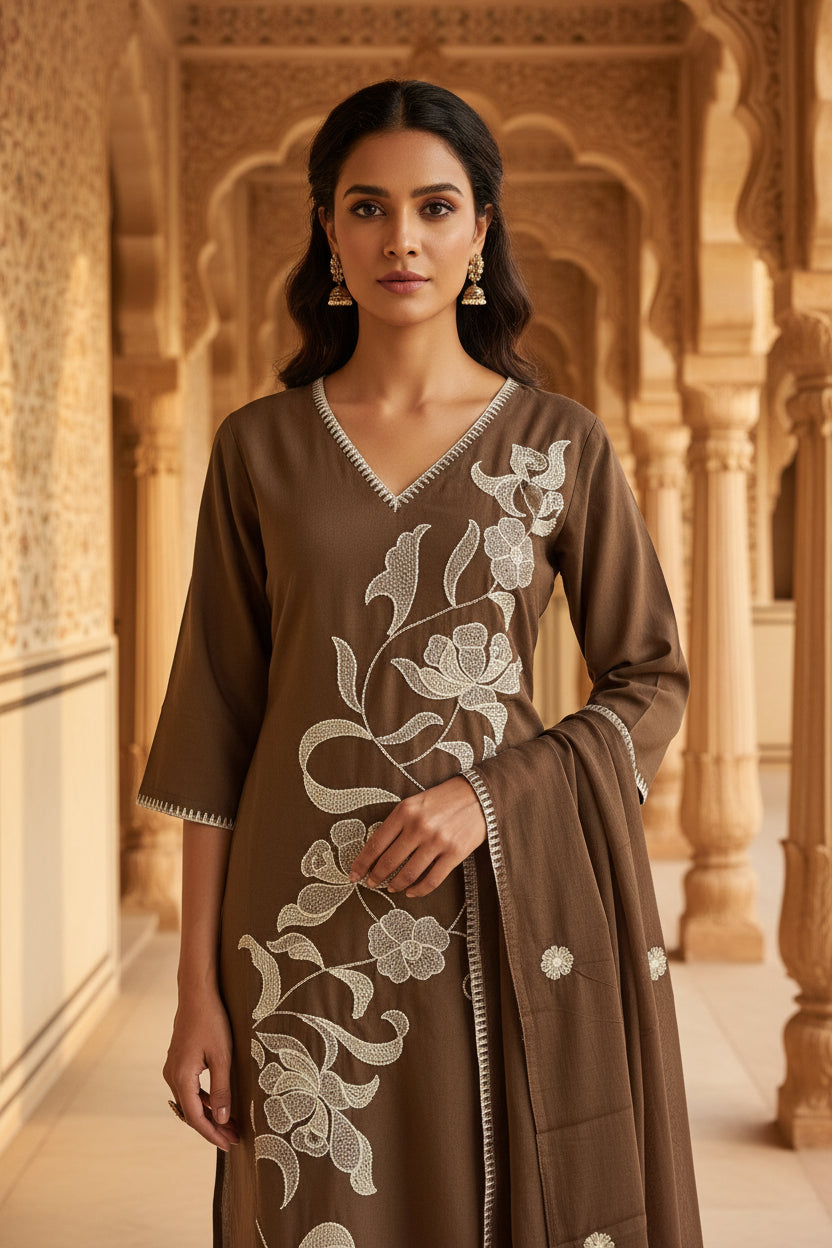 Brown Embroidery Kurta Set 2