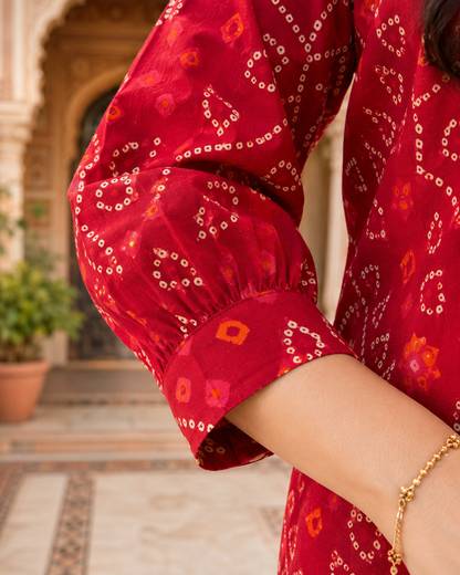 Ruhani Red Bandhani Cotton Coord Set