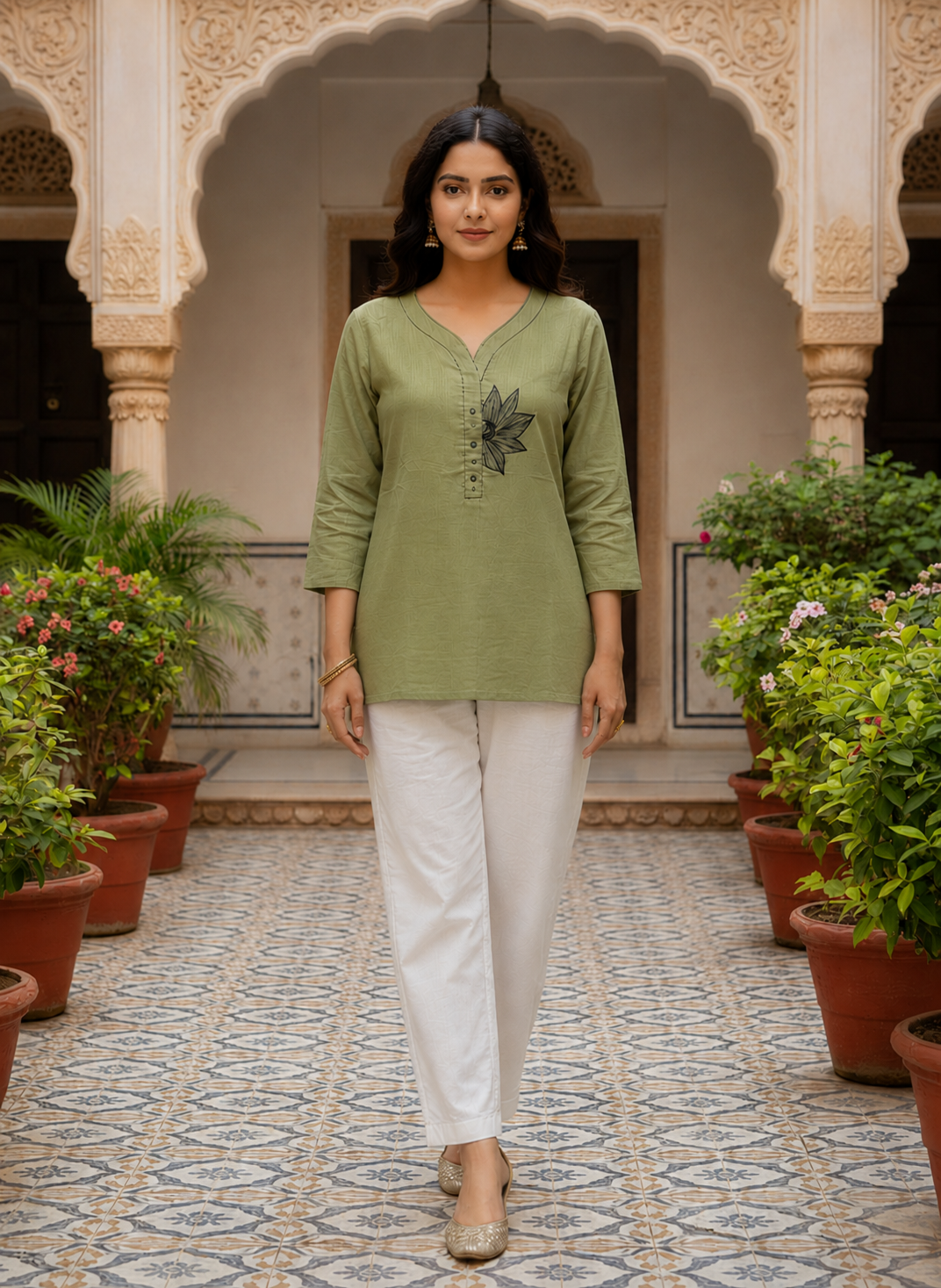 Olive Cotton Kurti