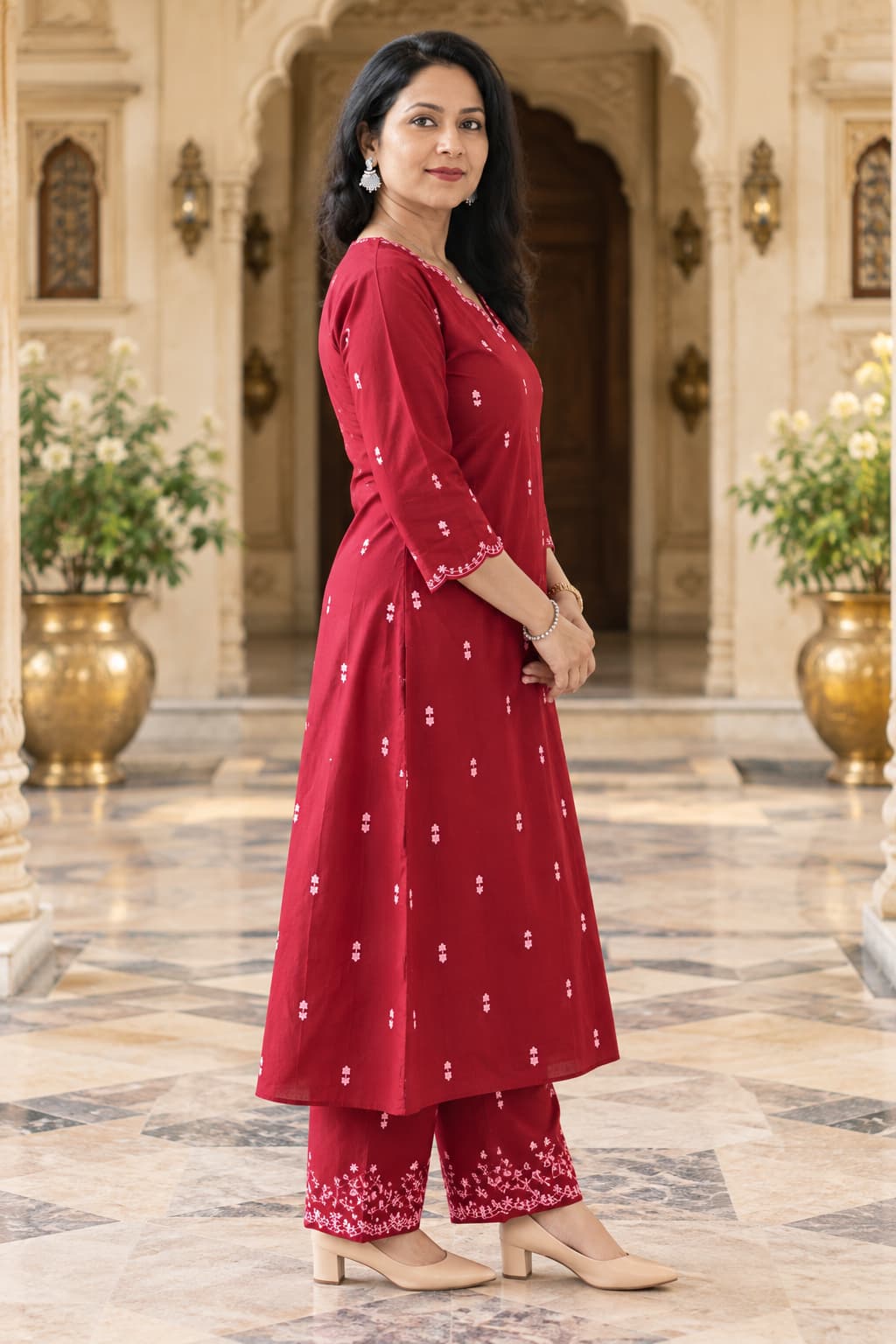 Maroon A-line kurta set for office and festive wear