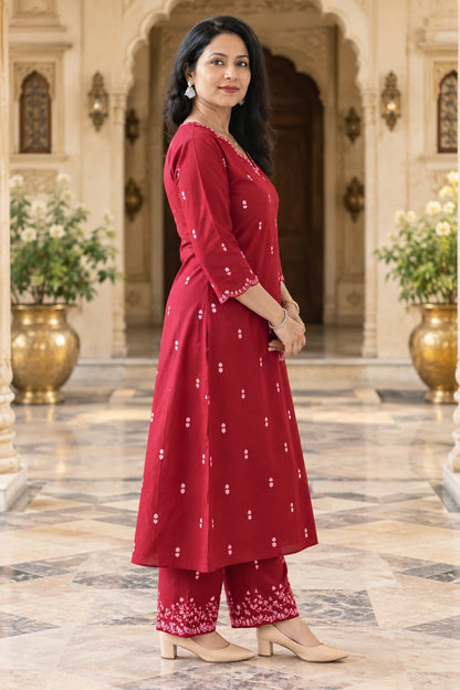 Maroon A-line kurta set for office and festive wear