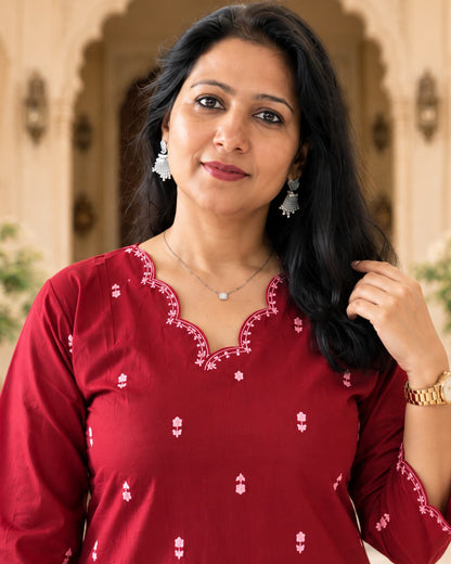 Matching maroon palazzo with embroidered hem