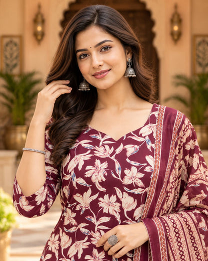 Coordinated printed pants from the maroon floral kurta set