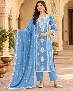 Aasmani Powder Blue Chikankari-Style Kurta Set