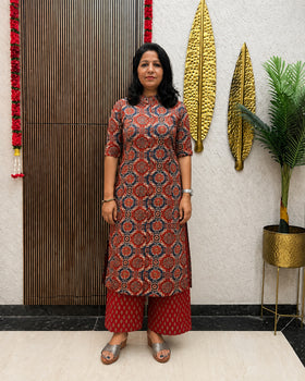Rangrez Maroon Heritage Printed Kurta Palazzo Set