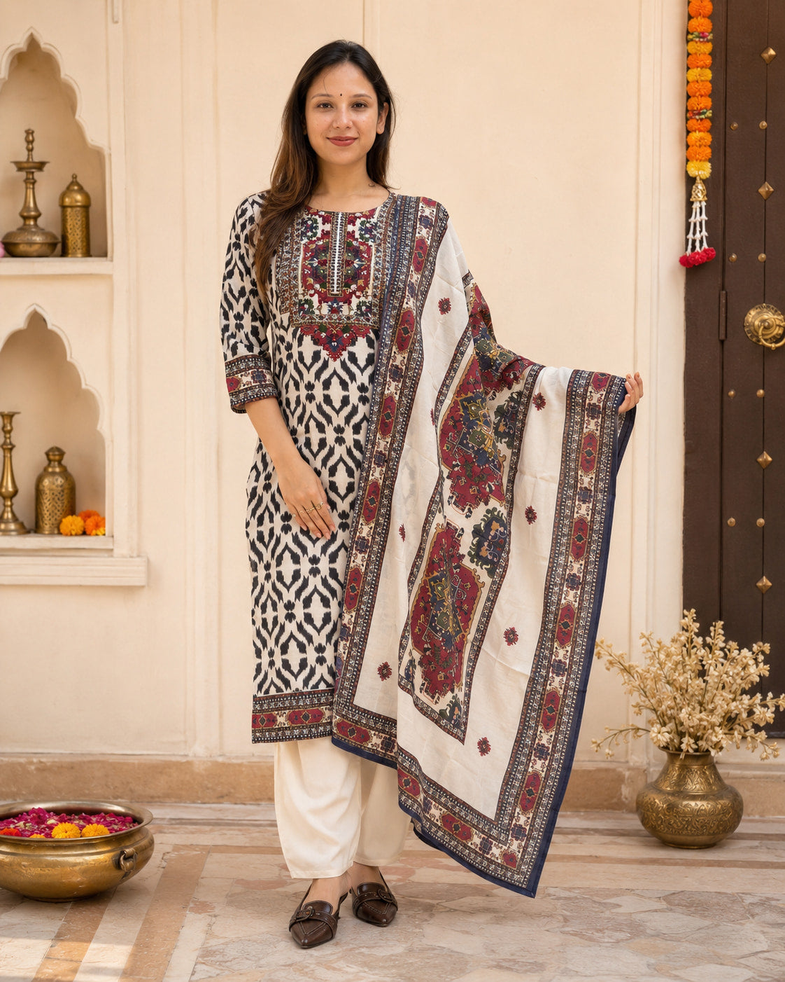 Noor Ikat Blue Elegance Kurta Set