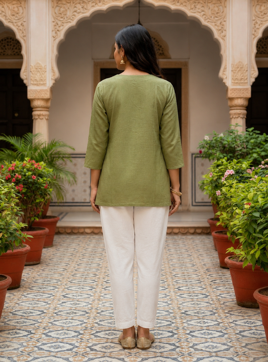 Olive Cotton Kurti
