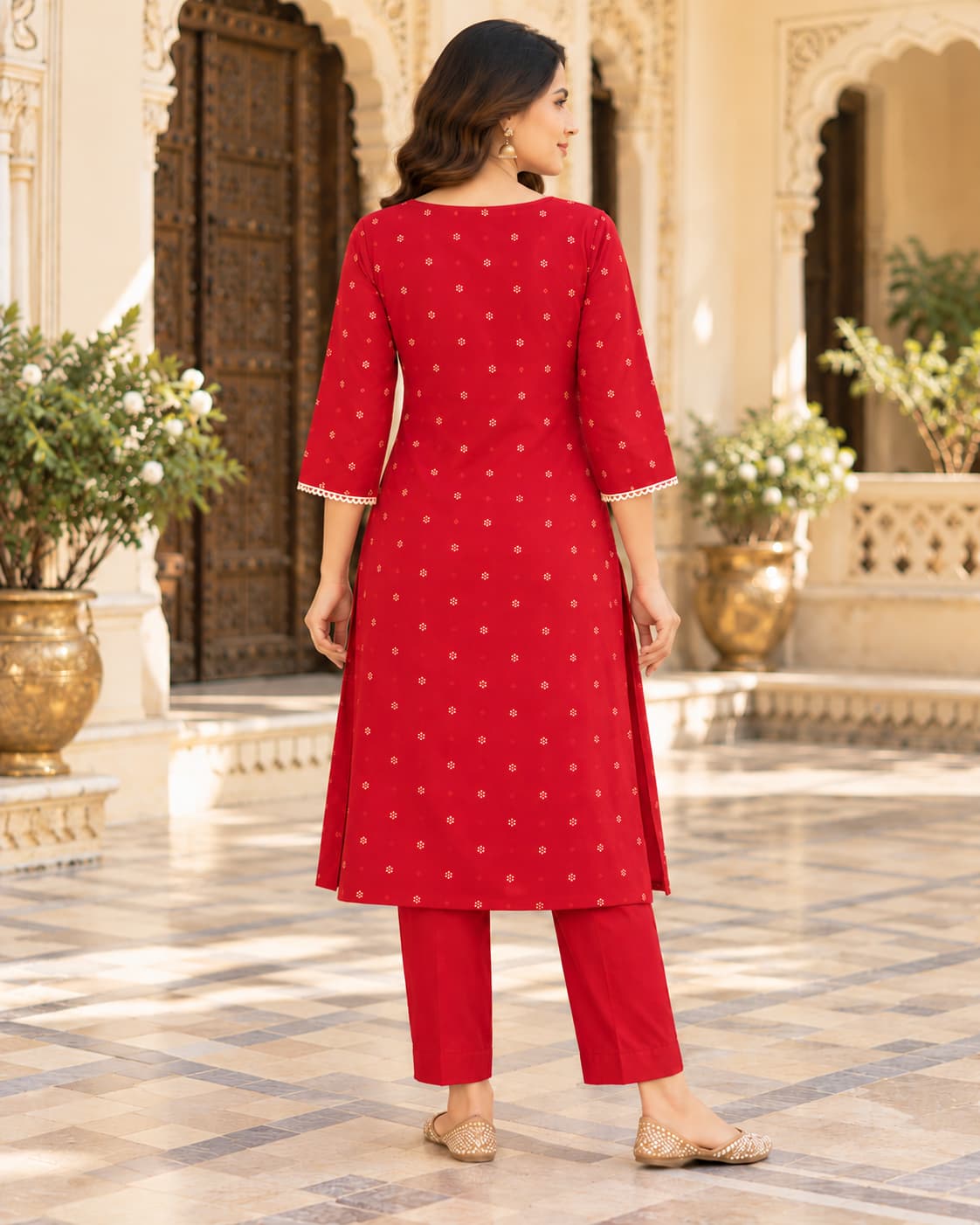 Laali Red Bandhani Mandala Cotton Kurta Set