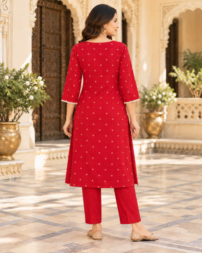 Laali Red Bandhani Mandala Cotton Kurta Set