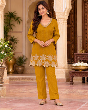 Sunehri Mustard Embroidered Co-ord Set