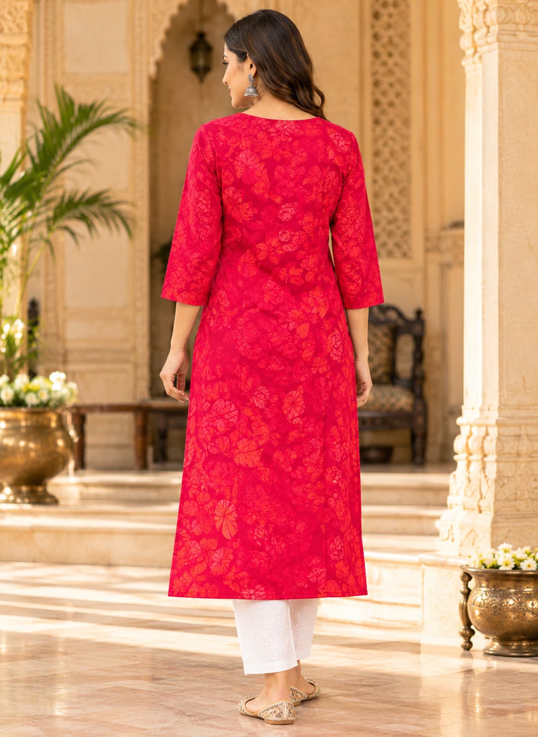 Gulrang Fuchsia Floral Embroidered Rayon Kurta
