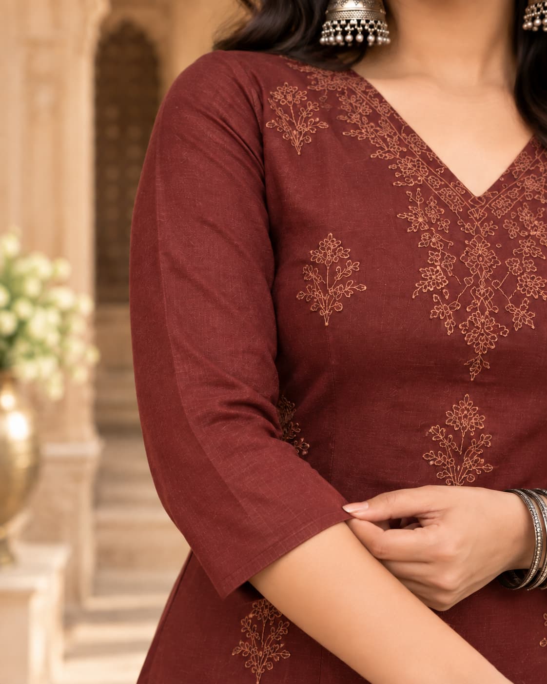Coffee brown kurta pant set for office and evening wear