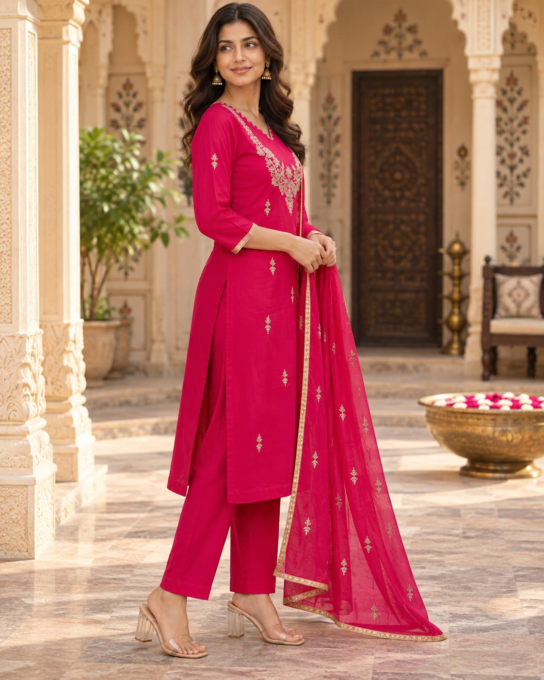 Rani pink kurta set for weddings, Diwali and festive occasions