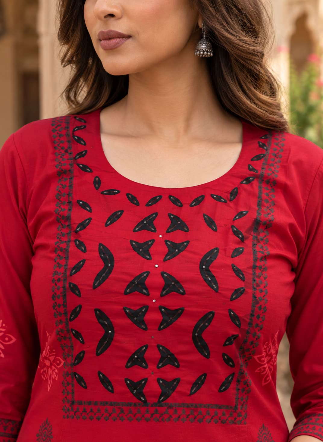 Red Dabu print kurta set for Karwa Chauth, Diwali and festive wear