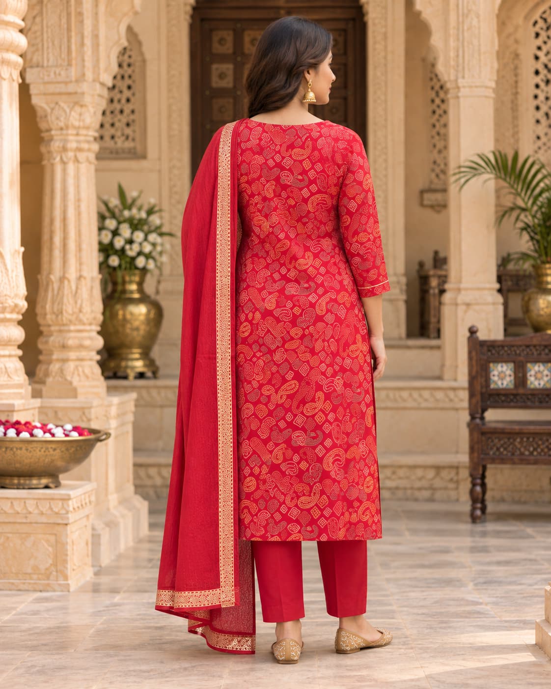 Red zari kurta set for Karwa Chauth, Diwali and festive wear
