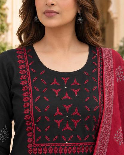 Black Dabu print kurta set for office and festive wear