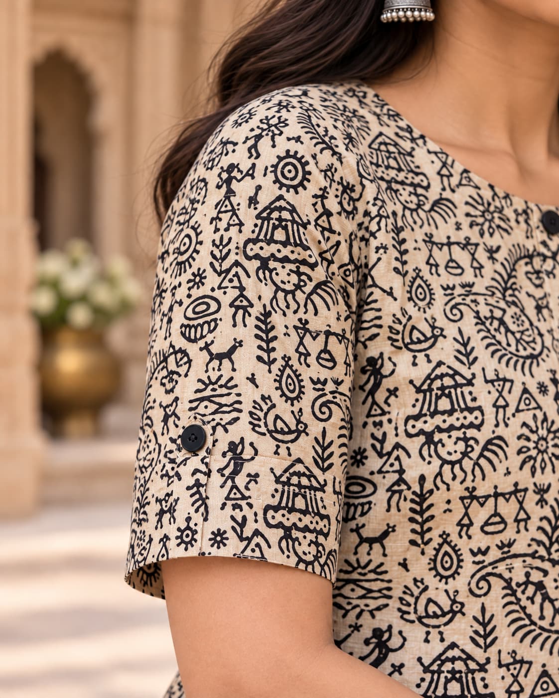 Black heritage print kurta palazzo set for office and everyday wear