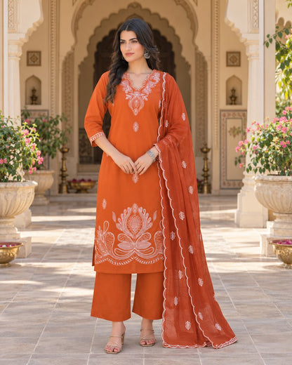 Riva Orange Embroidered Kurta Set