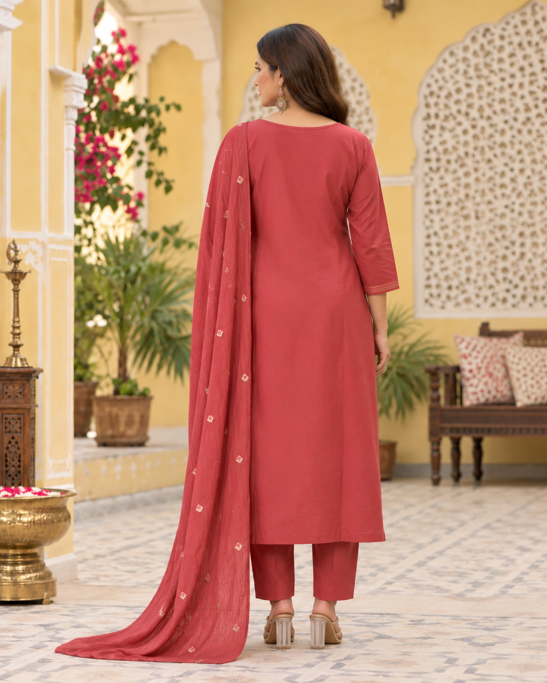 Kusum Gajari Pink Embroidered Cotton Kurta Set