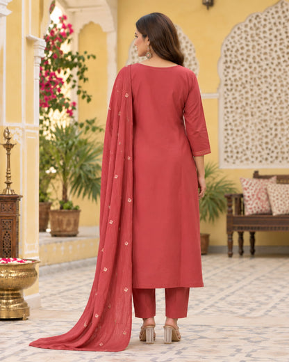 Kusum Gajari Pink Embroidered Cotton Kurta Set