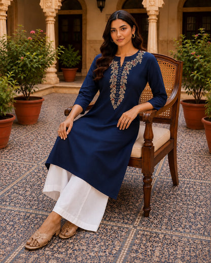Soft Denim Bloom Kurta