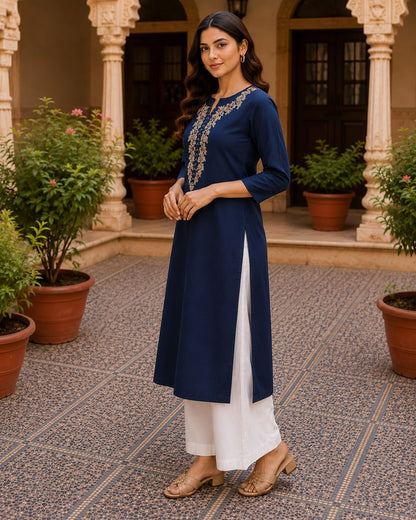 Soft Denim Bloom Kurta