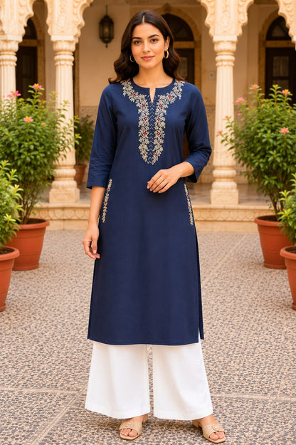 Soft Denim Bloom Kurta