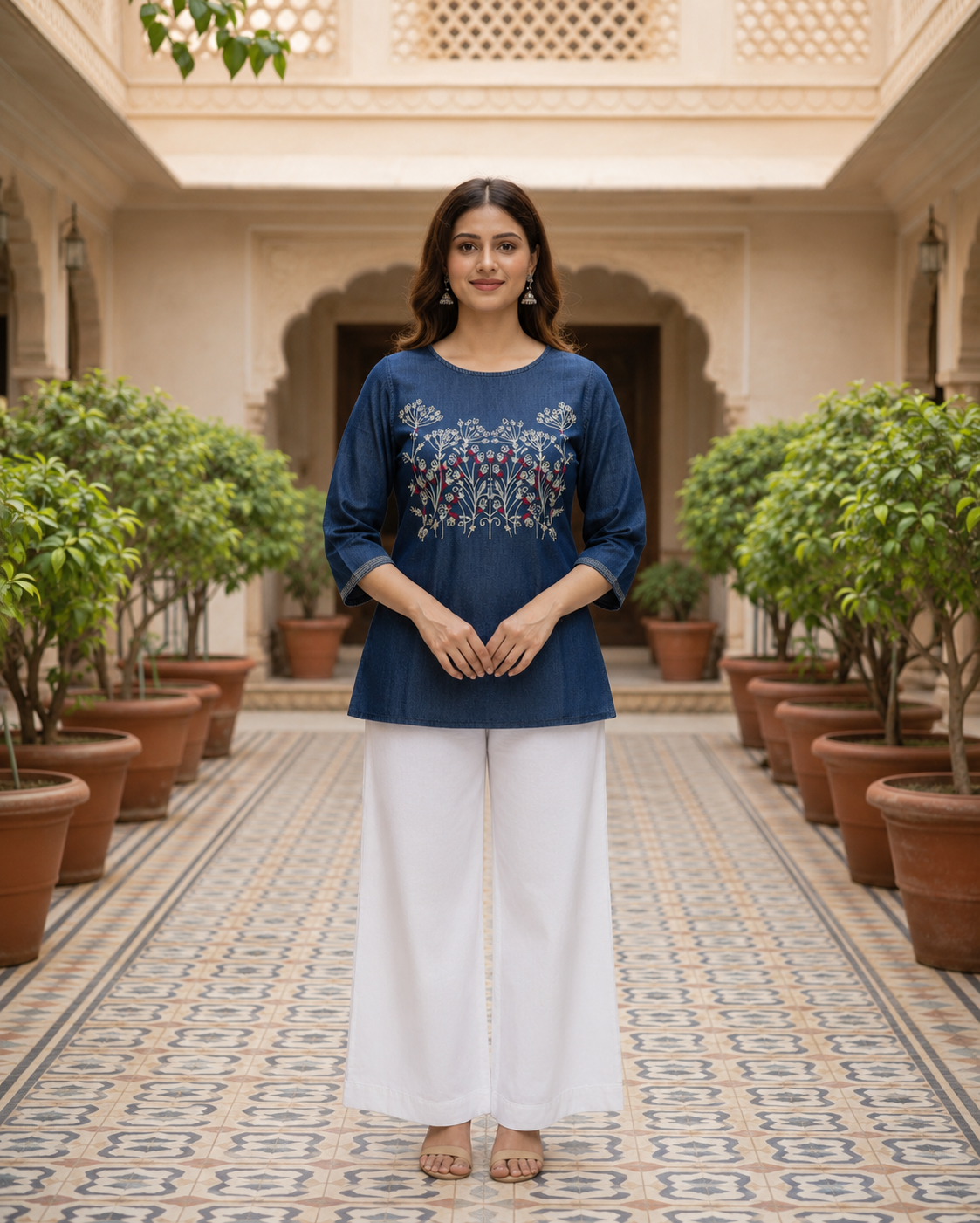 Denim Embroidered Tunic