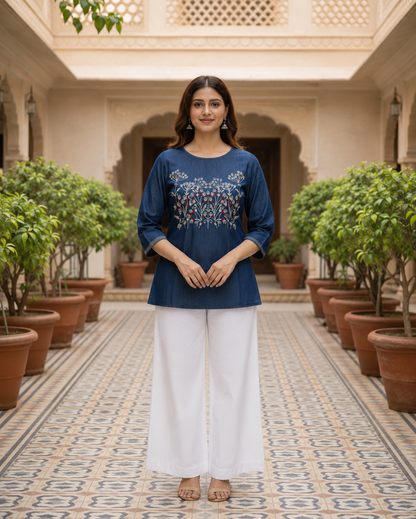 Denim Embroidered Tunic