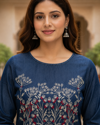 Denim Embroidered Tunic