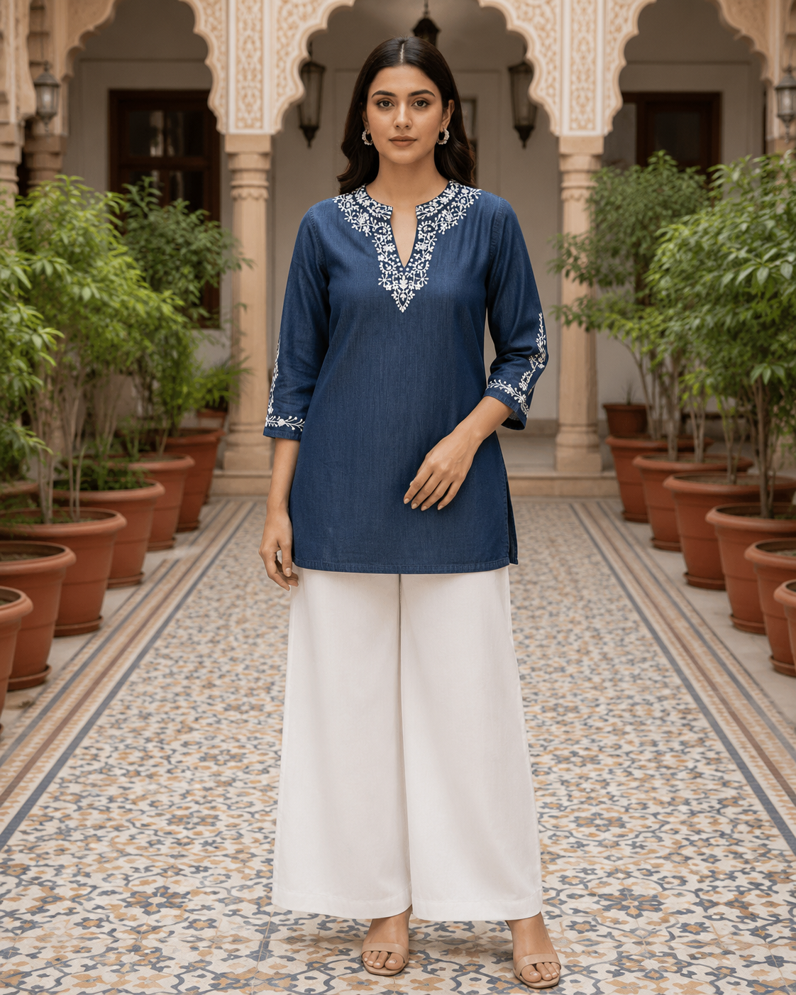 Denim Embroidered Tunic