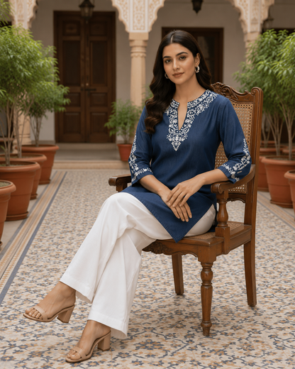 Denim Embroidered Tunic