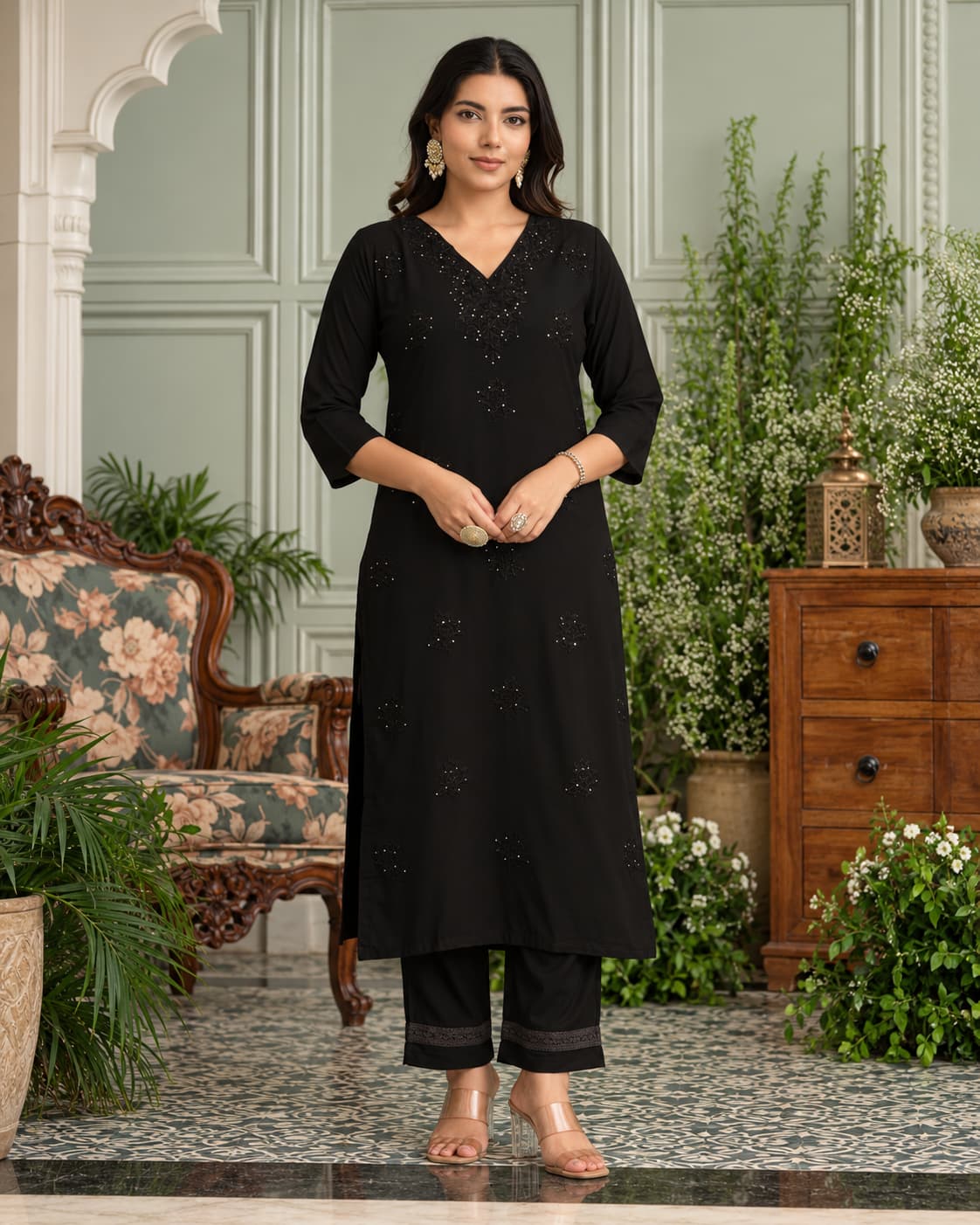 Black Chikankari Embroidered Kurta Pant Set