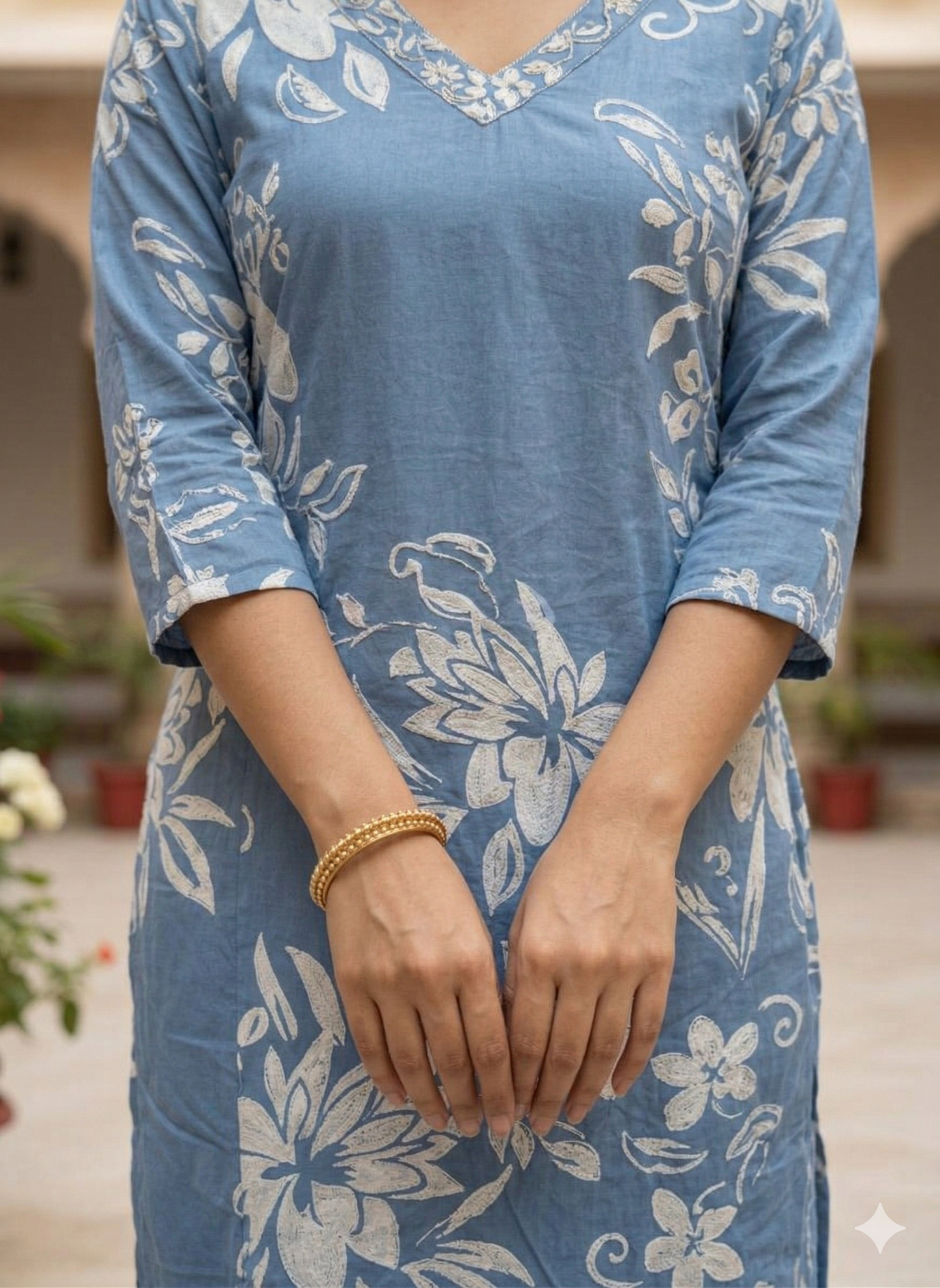 Pastel Blue Printed Cotton Kurta Set