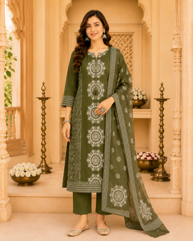 Vasudha Olive Heritage Kurta Set