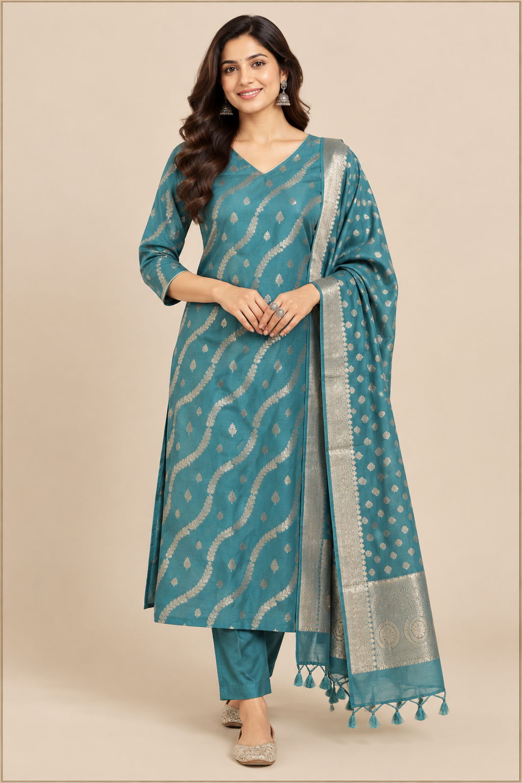 Teal Zari Heritage Kurta Set